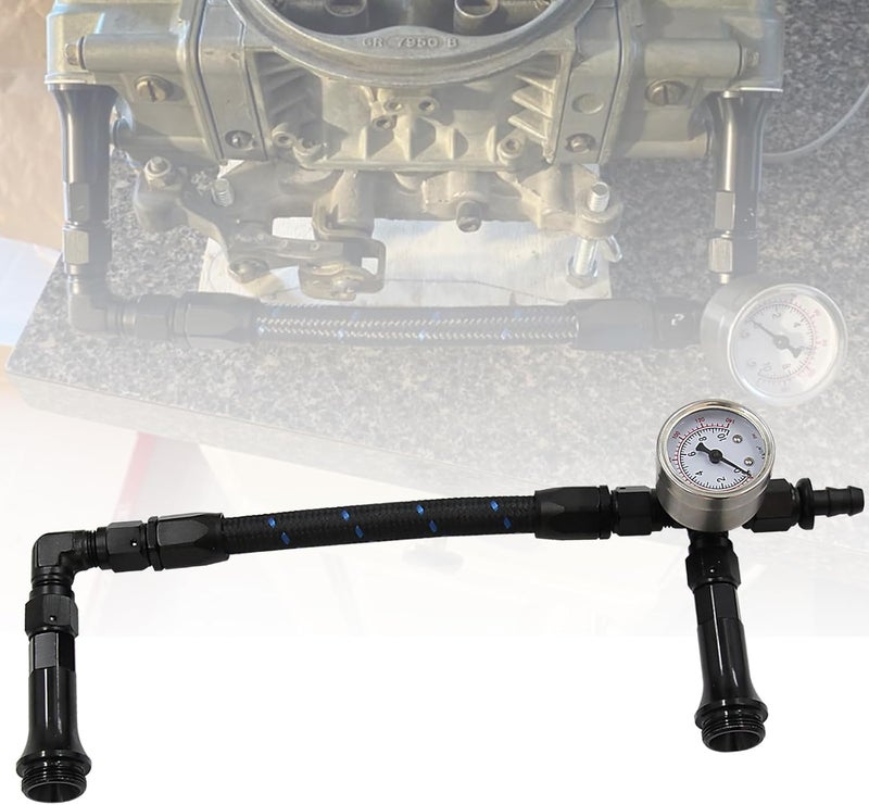 LVOUP 4150 Carburetor Fuel Line Kit AN6 Dual Feed Fuel Line with Pressure Gauge for Holley Black with Pattern - Image 3